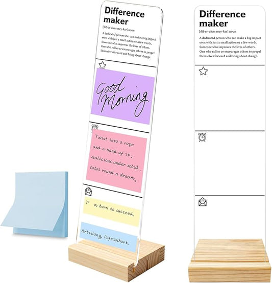 Monitor Memo Board with Removable Wooden Base Acrylic Portable Sticky Note Holder, Difference Maker Acrylic Message Board Sign Office Desk Desk Set Sticky Notes 100 Sheets