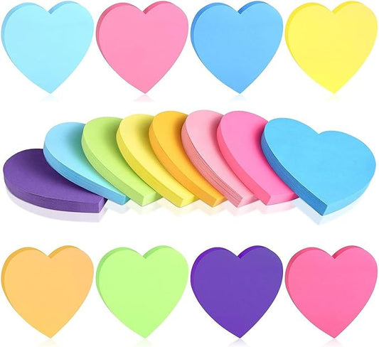 Heart-Shaped Sticky Notes, 3x3 Inch (7.6x7.6 cm), 8 Pads with 30 Sheets Each (240 Total), Strong Repositionable Adhesive, Removable Without Residue, Bright Colors for Office School Home