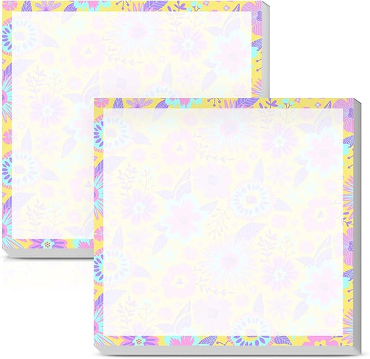 Sticky Notes 3x3 Inches, Cute Self-Stick Notes Bright Funny Sticky Note, Easy to Post for Home, Office, Notebook Cute Yellow Purple Daisy