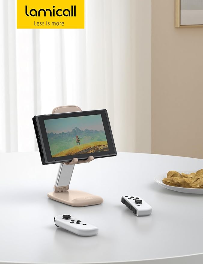 Lamicall Khaki Phone Holder for Desk - Cellphone Stand Khaki Desk Accessories Desktop Office Must Have Compatible Gifts for iPhone, 4-8'' Smartphone