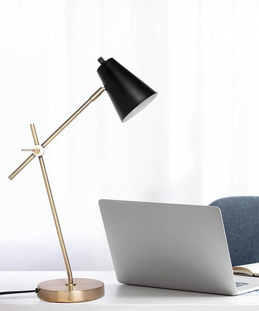 HarvestLand HaloBar Brass Desk Lamp Home Office – Black Industrial Table Lamp with Solid Base for Office, Reading Lamps for Bedside Table, Study and Reading Task Lamp, Gifts for Men