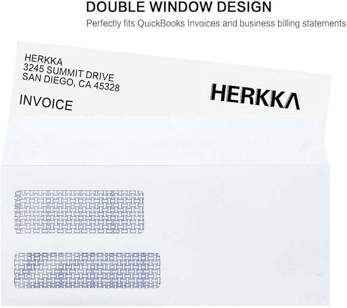 #9 Double Window Security Envelopes, HERKKA No.9 Double Window Business Envelopes Designed for Quickbooks Invoices and Business Statements - Number 9 Size 3 7/8 Inch X 8 7/8 Inch - 24 LB - 1000 Pack