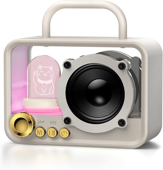 Portable Bluetooth Speaker with RGB Lights, Stereo Sound Punchy Bass, Mini Wireless Bluetooth Speaker, Cute Fashion Style for Kitchen Desk Bedroom Office Party Outdoor, Birthday Gifts