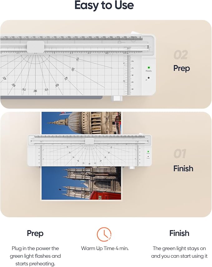 9-Inch Thermal Laminator Machine with Built-in Paper Trimmer & Corner Rounder, Fast 4-Min Warm-Up, Jam-Free System, Ideal for Home, Office & School