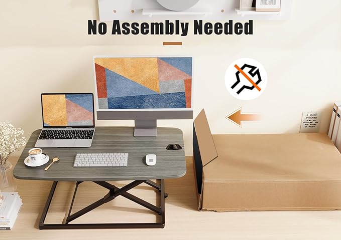 JOY worker Standing Desk Converter, 31 Inch Compact Height Adjustable Stand up Desk Riser, Ultra Low Profile Sit to Stand Workstation for Laptop Riser Workstation, Grey