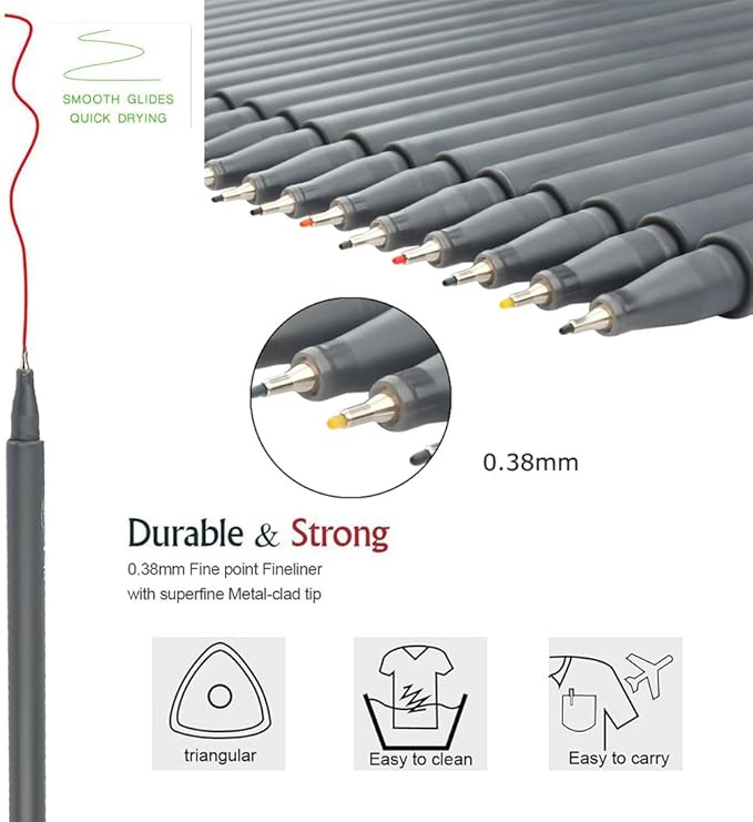 Taotree 24 Fineliner Color Pens, Fine Line Colored Sketch Writing Drawing Pens for Journaling Planner Note Taking Adult Coloring Books, Porous Fine Point Markers, Office Teacher Art Supplies