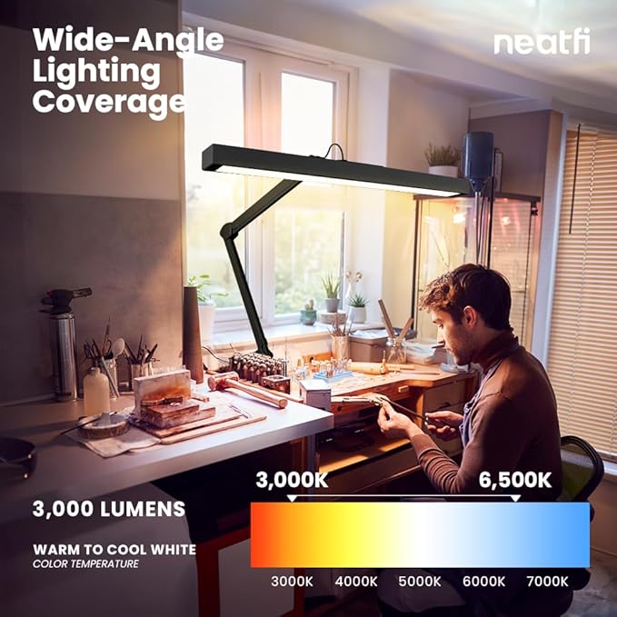 Neatfi 3,000 Lumens Ultra LED Desk Lamp with Clamp, 30W Dimmable Monitor Light, 5 Brightness Levels & 5 Light Modes (Black, 28 Inches with Metal Arm)