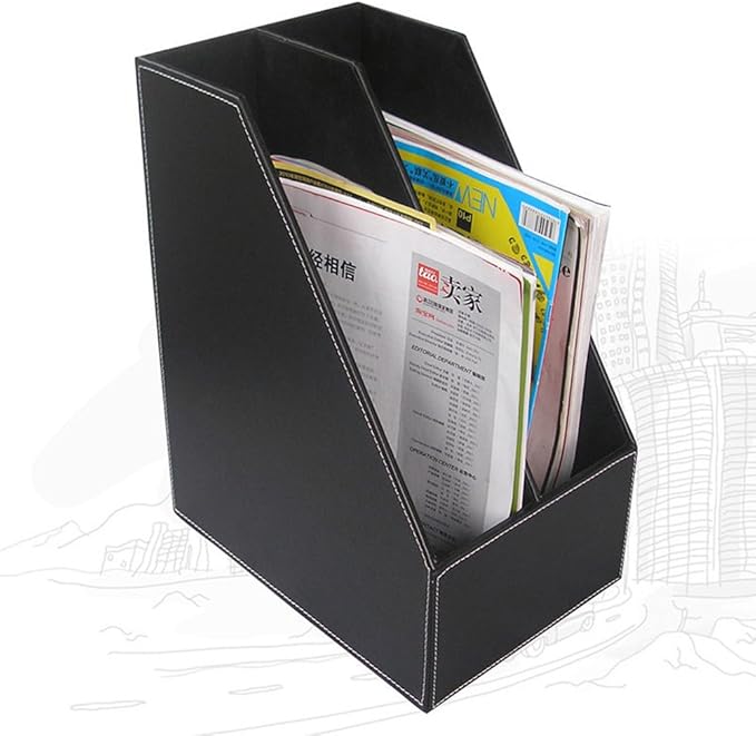 KINGFOM Desk Organizer Set 5PCS Office Supplies Synthetic Leather Files Holder Cabinet Desk Organizer Drawer, Multifunction Organizer Box, Tissue Box Holder and Sticky Notes Dispenser Case (T08-Black)