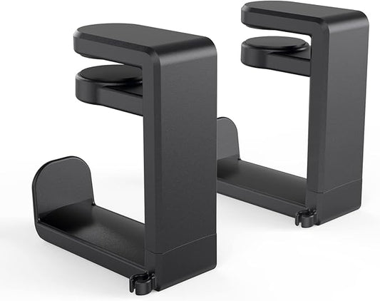 Rotating Headphone Stand - EURPMASK PC Gaming Headset Stand, Adjustable Clamp-on Headphone Holder, Headphone Hanger Hook Under Desk with 360 Degree Swivel&Cable Clip Organizer - Black, 2 Pack