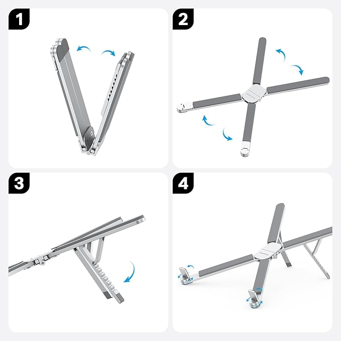 OMOTON Foldable & Portable Laptop Stand for Desk, [Ultra Lightweight] Tablet Stand for Desk and Travel, 6 Level Height Ergonomic Aluminum Computer Holder for 10-16" Laptops