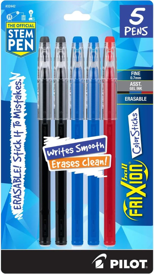 Pilot FriXion ColorSticks Erasable Gel Ink Pens, Fine Point 0.7 mm, Assorted Colors, Pack of 1, Erasable Pens - Ideal for School, Journaling, & Office Writing