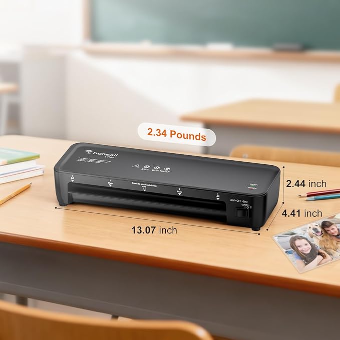 Bonsaii Laminator, 9 Inch Thermal Laminator Machine with Never Jam Technology for Doc/Posters/Photo, Personal Laminating Machine Simple Convenient for Home, Office and School Black