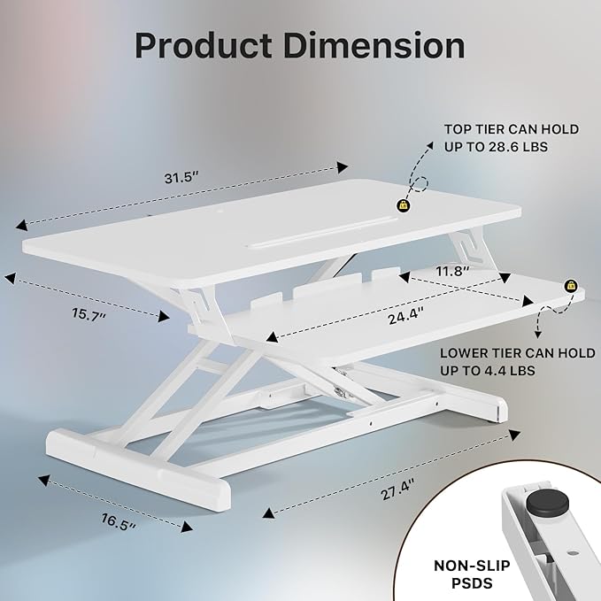 JOY worker Standing Desk Converter, 32" Wide Height Adjustable Sit Stand Up Desk Riser with Keyboard Tray, Desktop Workstation Riser for Home Office Computer Laptop, Particle Board, White