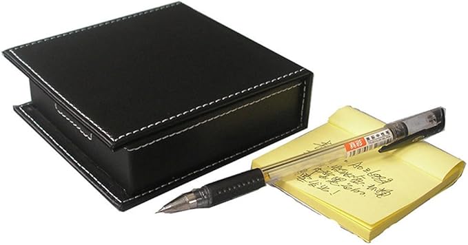 KINGFOM Desk Organizer Set 5PCS Office Supplies Synthetic Leather Files Holder Cabinet Desk Organizer Drawer, Multifunction Organizer Box, Tissue Box Holder and Sticky Notes Dispenser Case (T08-Black)