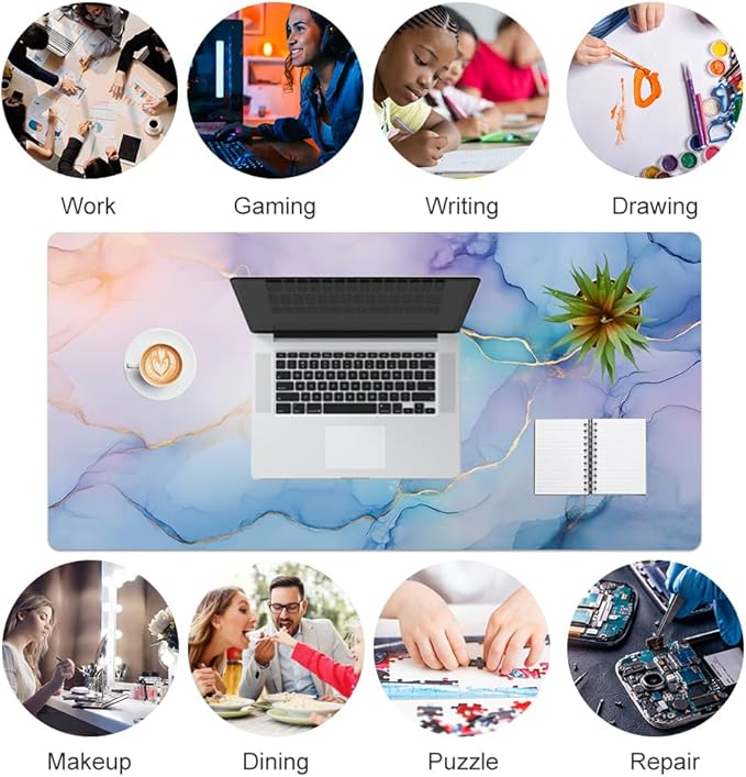 QIYI Large Mouse Pad, PU Leather Desk Mat for Desktop, Waterproof Gaming Desk Pad, Marble Painting Full Desk Accessories Keyboard Mousepad, Home & Office Décor 31.5" x 15.7" - Abstract Fluid Art