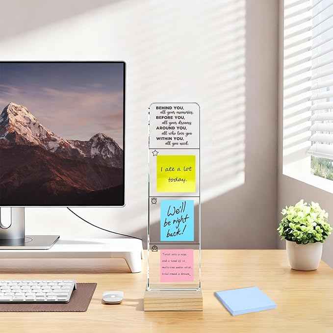 Monitor Memo Board with Removable Wooden Base Acrylic Portable Sticky Note Holder, Within You All You Need Sign Office Desk Desk Set Sticky Notes 100 Sheets