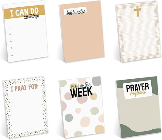 Adorable Christian Bible Study Sticky Note Pads / 3" x 4" Religious Sticky Notes / 50 Sheets Per Pad/Set of 6 Biblical Designs/Made in USA