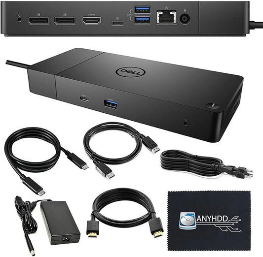 Dell WD19 130W Docking Station Bundle with 130W Power Adapter + HDMI Cable + DisplayPort Cable + USB-C Cable + Microfiber Cloth Included