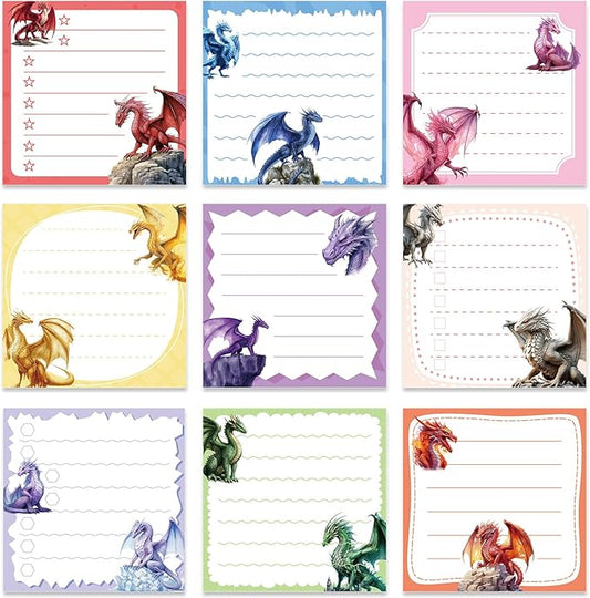 Dragon Sticky Notes Gifts - 9 Pack Dragon Notepads 3x3 Inch Gifts for Students Coworkers, Funny Animals Self-Adhesive Memo Pads Office School Supplies for Men Women (450 Sheets)
