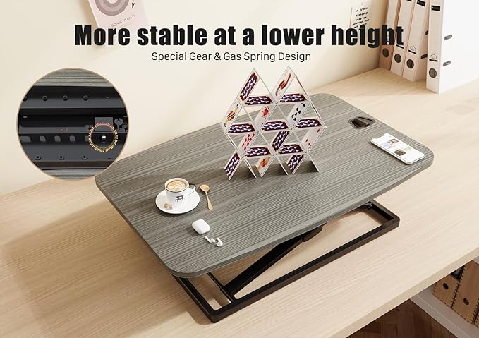 JOY worker Standing Desk Converter, 31 Inch Compact Height Adjustable Stand up Desk Riser, Ultra Low Profile Sit to Stand Workstation for Laptop Riser Workstation, Grey