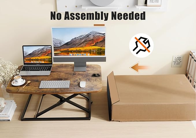 JOY worker Standing Desk Converter, 31 Inch Compact Height Adjustable Stand up Desk Riser, Ultra Low Profile Sit to Stand Table for Laptop Riser Workstation, Rustic Brown