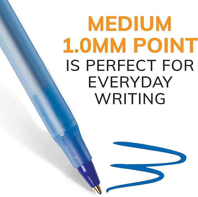 BIC Round Stic Xtra Life Blue Ballpoint Pens, Medium Point (1.0mm), 60-Count Pack of Bulk Pens, Flexible Round Barrel for Writing Comfort, No. 1 Selling Ballpoint Pens (Pack of 2)
