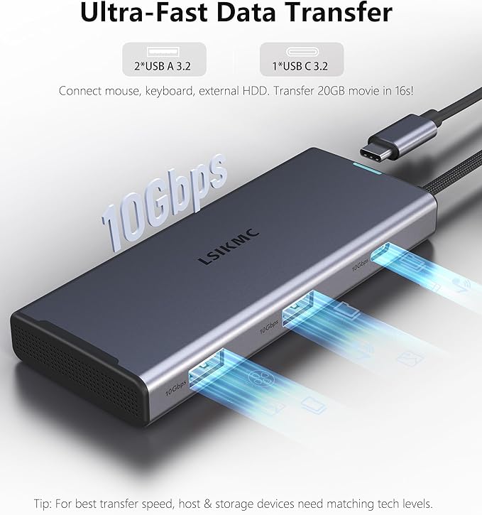 USB-C Laptop Docking Station for Triple Monitor | 7-in-1 Dock with DP 4K@160Hz/8K@30Hz + Dual HDMI 4K@60Hz, 10Gbps USB A/C, 100W PD | Laptop Dock for Windows/Mac