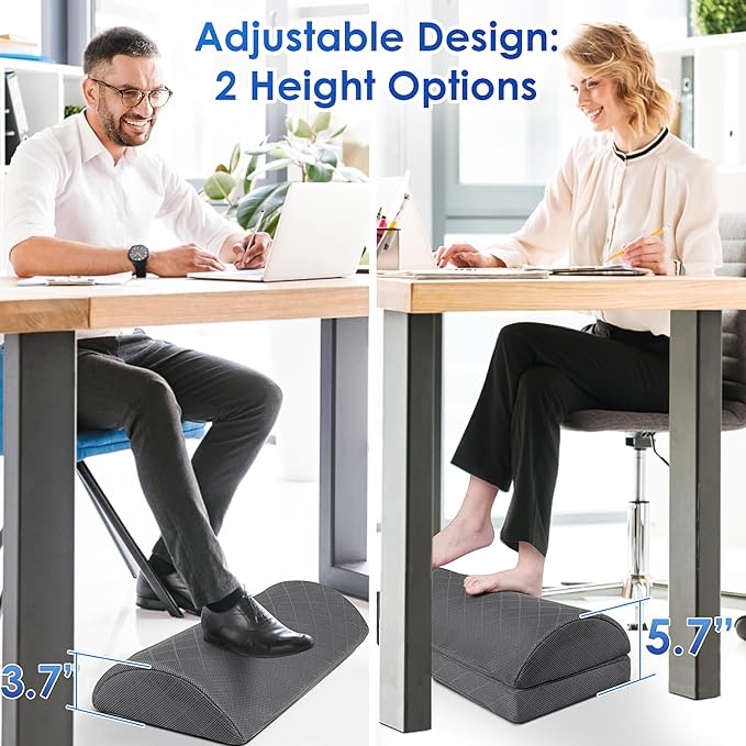 Foot Rest,Desk & Gaming Accessories,Foot Rest for Under Desk at Work,Comfortable Footrest with 2 Adjustable Heights & Removable Cover, Office Desk Accessories（Gray-20 in）