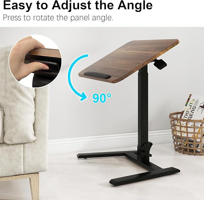 PUNCIA Adjustable Height Small Standing Desk Foldable Laptop Table with Stoppers - 90° Tiltable Rolling Computer Cart Portable Workstation Mobile Desk for Home Office Small Space Bedroom Dorm Study