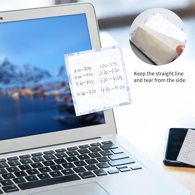 Sticky Notes 3x3 Inches, Cute Self-Stick Notes Bright Funny Sticky Note, Easy to Post for Home, Office, Notebook Cute Blue Bow Star