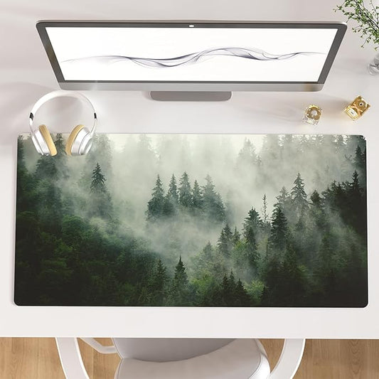 QIYI Large Mouse Pad, Extended Desk Mat for Desktop, PU Leather Waterproof Gaming Mousepad, Computer Desk Accessories Protector Writing Pads for School Office Home 31.5" x 15.7" - Misty Forest