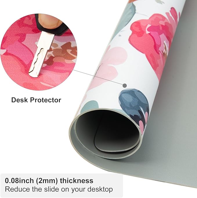 QIYI Large Mouse Pad, Pink Floral Desk Mat for Desktop, Women Girls PU Leather Waterproof Gaming Mousepad, Computer Laptop Desk Accessories Protector Writing Pads for School Office Home 31.5" x 15.7"