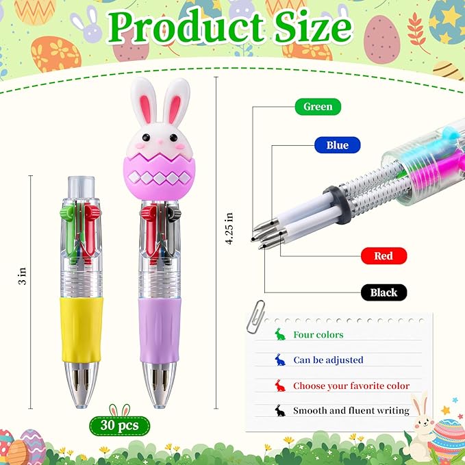CZWZ 30Pcs Mini Multicolor Pens in One 4-in-1 Cute Pens Bulk for Kids, Ballpoint Pen for Birthdays and Children's Parties, Fun Gifts Assorted Ink Kawaii Pen(Easter)