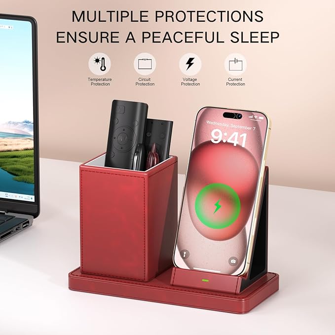 Desk Organizer with Phone Holder,Red Multi-Functional Pencil Holder for Desk, Desk Organizers and Accessories for Office Art Supplies,Desk Phone Stand Charger for Desktop/Counter