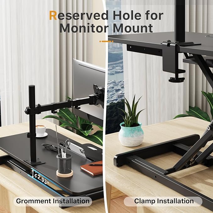 JOY worker Standing Desk Converter, 35" Wide Height Adjustable Sit Stand Up Desk Riser with Keyboard Tray, Desktop Workstation Riser for Home Office Computer Laptop, Particle Board, Black