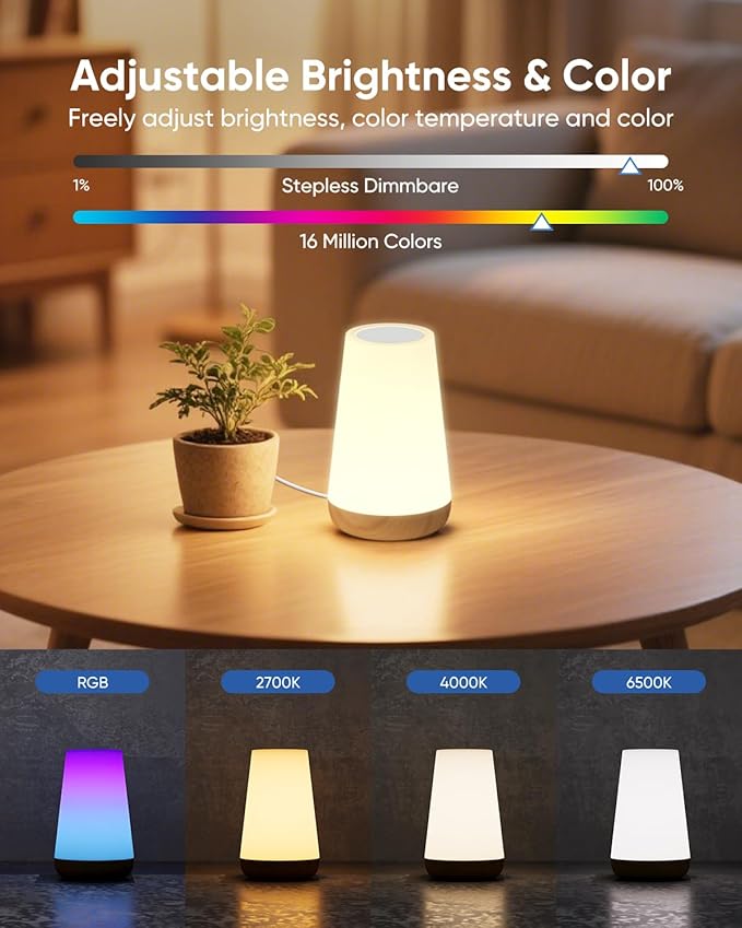 Smart Table Lamp, Dimmable Nursery Night Light with App/Voice Control Compatible with Alexa, Led Desk Lamp with 32 Modes 2700-6500k & Music Sync, Bedside Lamp for Kids with Timer