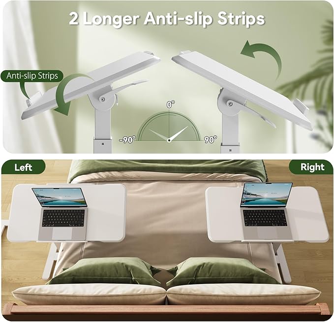 Rolling Laptop Desk, 180° Tiltable Mobile Standing Desk Height Adjustable, Overbed Bedside Table, 32inch Portable Computer Desk with Lockable Wheels, Foldable Cart for Home Office, White