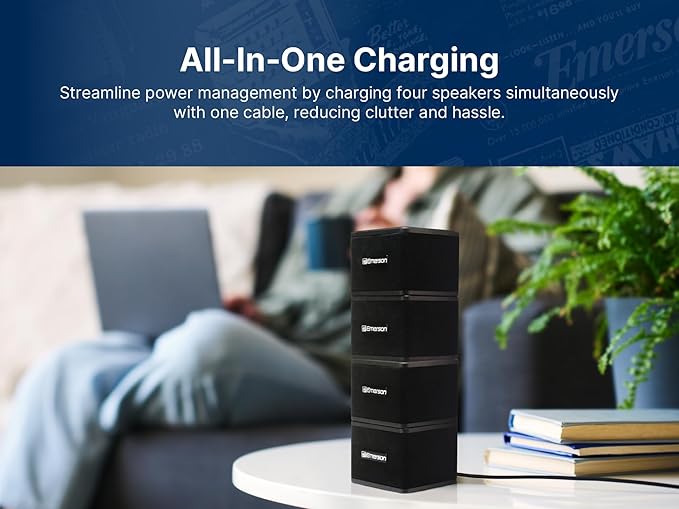 Emerson EAS-3006-BK Sound Blox – Wireless Magnetic Stackable Bluetooth Speakers, Instant Connect, Multi-Room Audio, USB-C Charging, Built-in Subwoofer