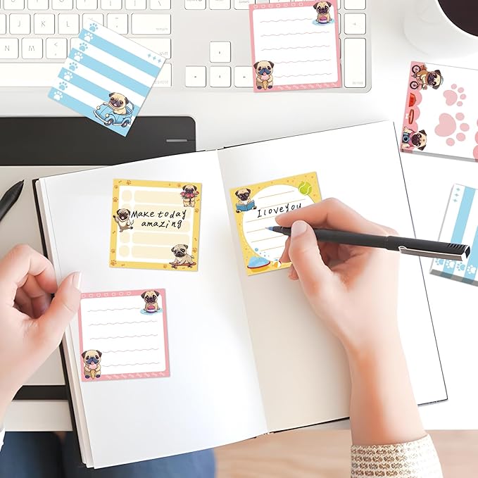 Pug Sticky Notes Gifts - 9 Pack Pug Notepads 3x3 Inch Gifts for Dog Lovers, Cute Dog Self-Adhesive Memo Pads Office School Supplies for Friends Coworkers (450 Sheets)