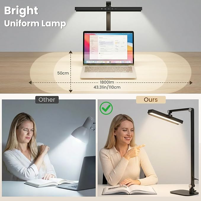 LIONVISON Desk Lamps for Home Office: 2 in 1 Eye-Caring Modern LED Desk Lamp for Worker - 5 Color Temperature 10 Brightness Computer Light - Memory & Timer Func Desk Light for Student, Seniors