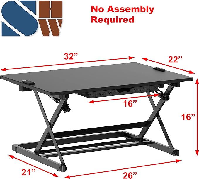 SHW 32-Inch Height Adjustable Standing Desk Converter Riser Workstation, Black