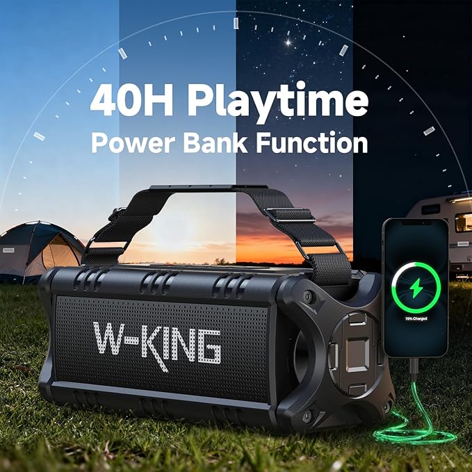 W-KING Bluetooth Speaker, 90W Max Portable Outdoor Speaker Loud, IPX6 Waterproof/50W Deep Bass Subwoofer/40H/EQ/Dual Pairing/TF/AUX, Large Boombox Speakers Bluetooth Wireless for Party/Beach/Jobside