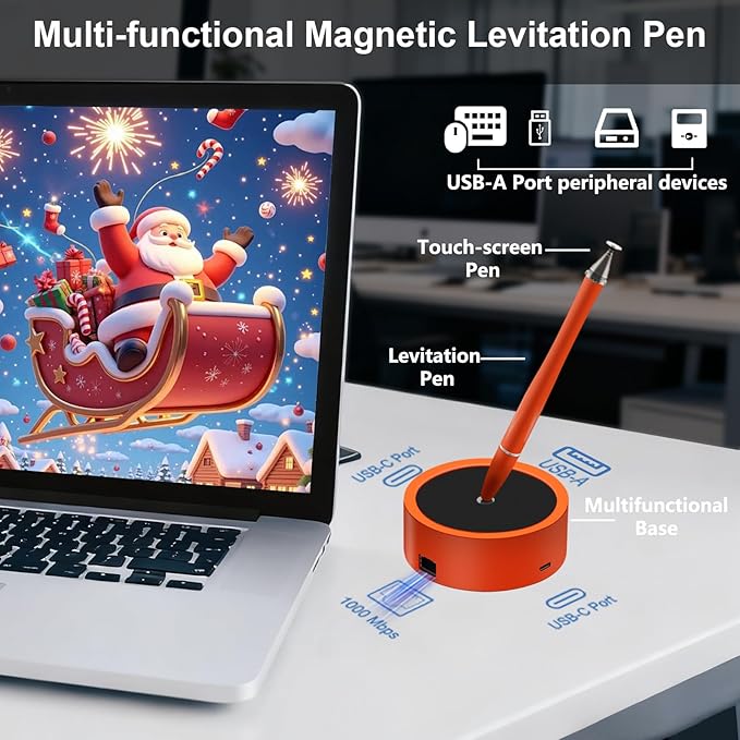 Ballpoint Pen with Magnetic Levitation&USB C Hub Dock,4-in-1 Adapter with Gigabit Ethernet,Ultimate Christmas Business Gift for Successful Professionals,Tech Enthusiasts,Pentel Pens&Sign Pen Users