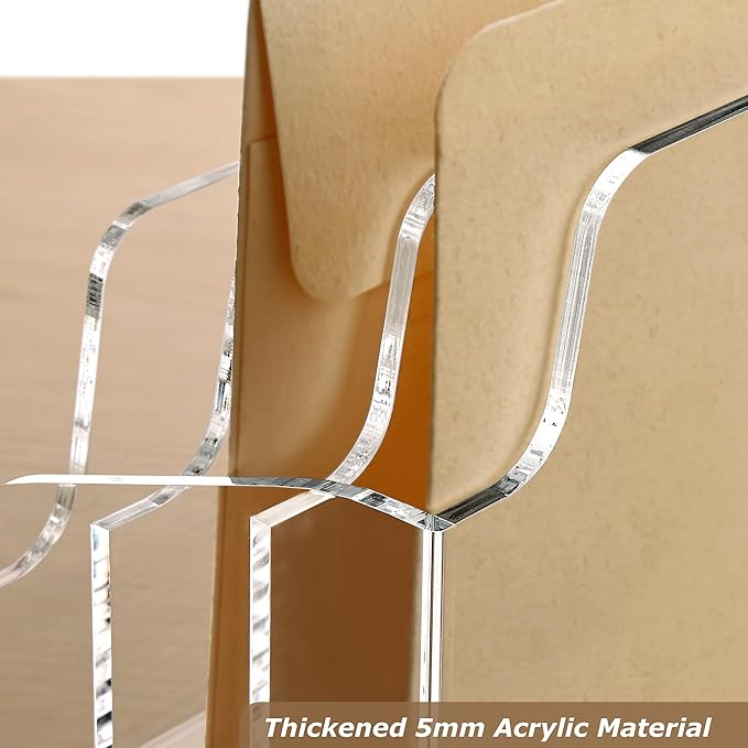 YUXUN Acrylic Mail Organizer for Desk - Transparent 3-Compartment Letter Sorter with Drawer, Clear Desktop File Holder for Office, Home, Classroom