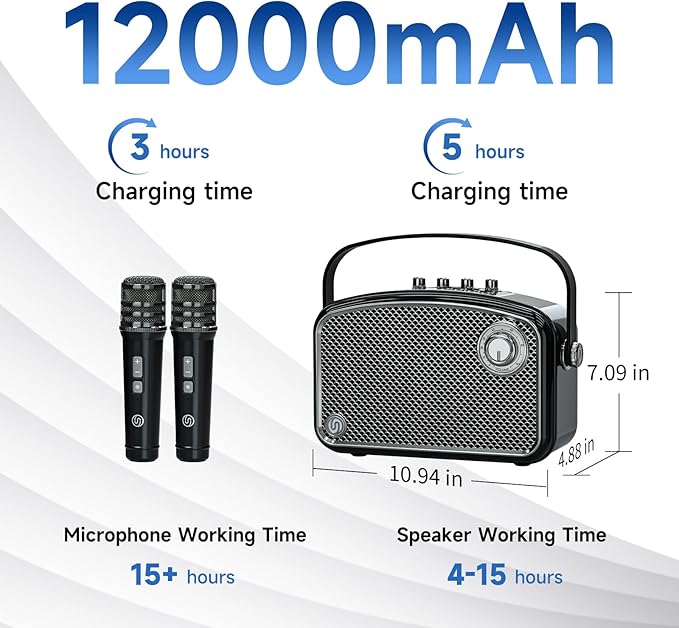 120W Peak Powerful Voice Amplifier with 2 UHF Microphones, Bluetooth Speakers with Bass/Trable/Echo Adjustment, Small PA Speaker System, Karaoke Machine for Adults, Teachers, Public Speaking, Events