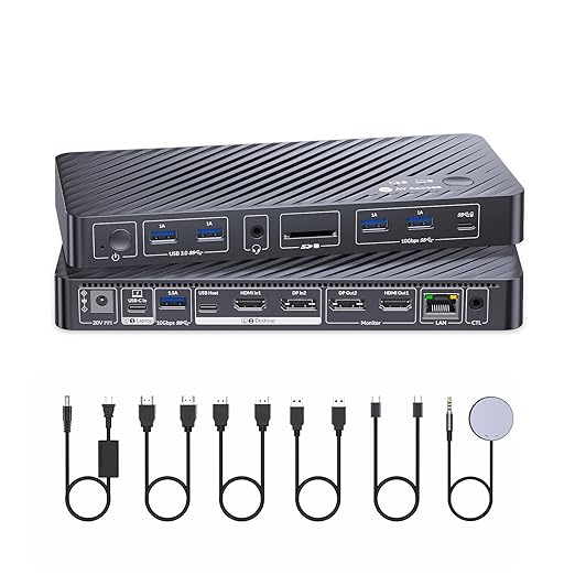 AV Access 8K KVM Switch 2 Monitors 2 Computers for Laptop & Desktop, 100W USB-C Charge for Laptop, Ethernet, Docking Station Dual Monitor 8K@60Hz/4K@165Hz, 4xUSB 3.2, Audio, SD, Wired Remote Control