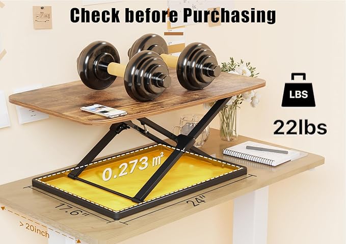 JOY worker Standing Desk Converter, 31 Inch Compact Height Adjustable Stand up Desk Riser, Ultra Low Profile Sit to Stand Table for Laptop Riser Workstation, Rustic Brown