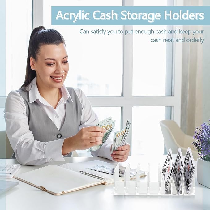 Geetery 4 Pcs Acrylic Cash Tray for Cash Stuffing Mail Sorter Organizer Clear Desk Envelope Organizer for Sorting Mail Envelope Bill Business Card Eyeshadow Palette(7 Slot)