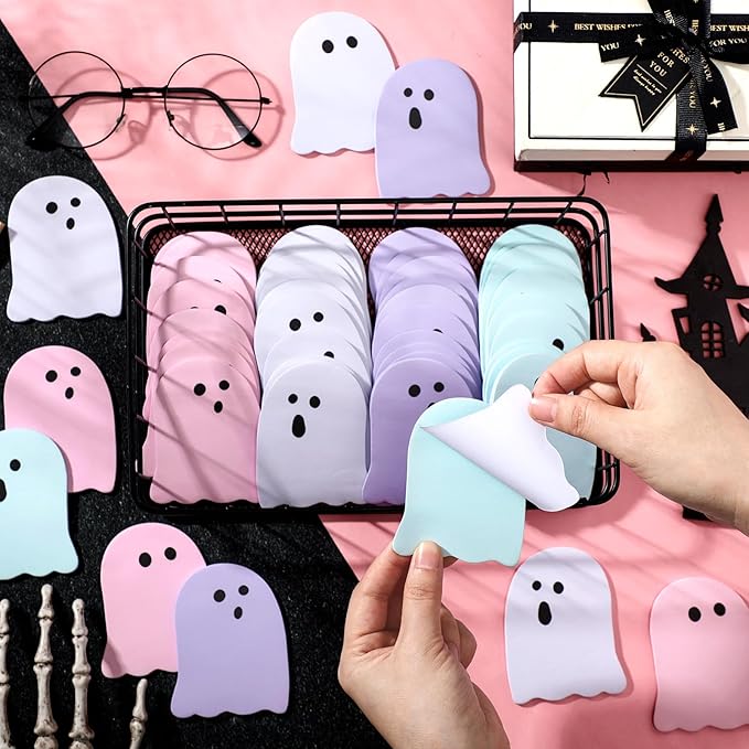 Zhanmai 1200 Pcs Halloween Ghost Sticky Notes Self-Adhesive Halloween Cute Note Pads Removable Ghost Memo Notes for School Office Home Students Teachers Present