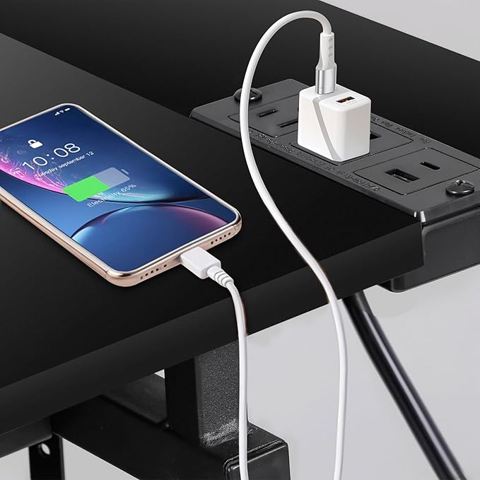 Drafting Table Drawing Desk w/Power Outlet, Art&Craft Work Station Height Adjustable Tilting Tabletop Craft Table Desk w/Stool and 2 Storage Drawers for Home Office, Black